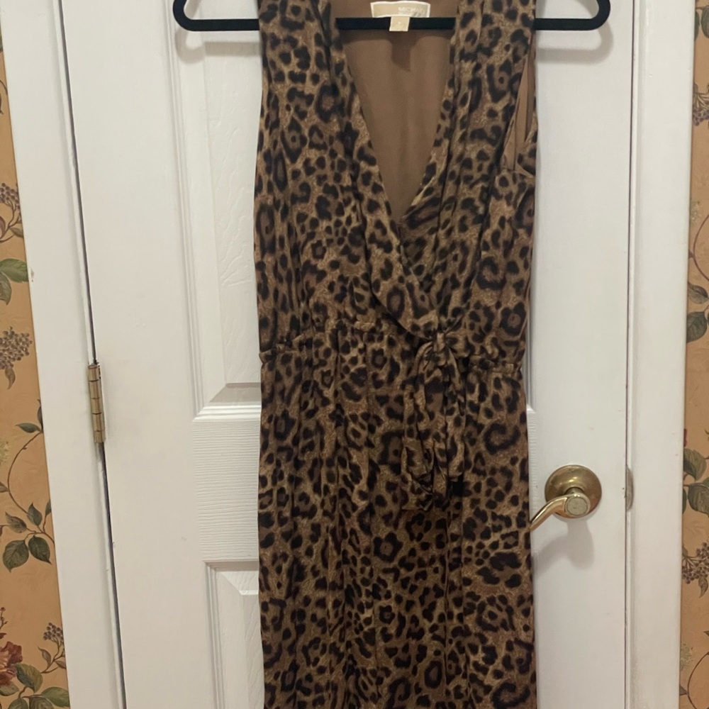 Michael Kors Brown Leopard Print Midi Dress